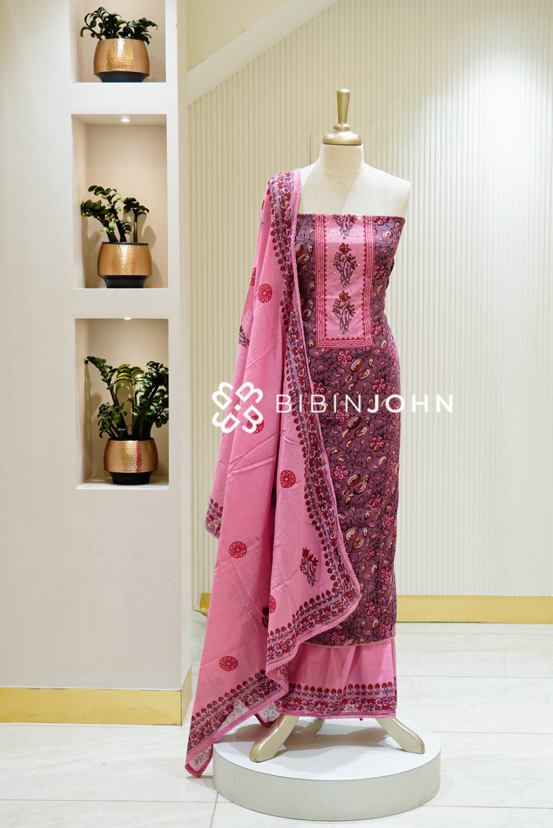 Cotton Embroidery Unstitched Salwar Suit Material Dusty Mauve 