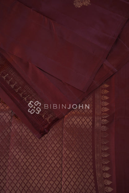 Semi Silk Saree For Women Wine Maroon  close view
