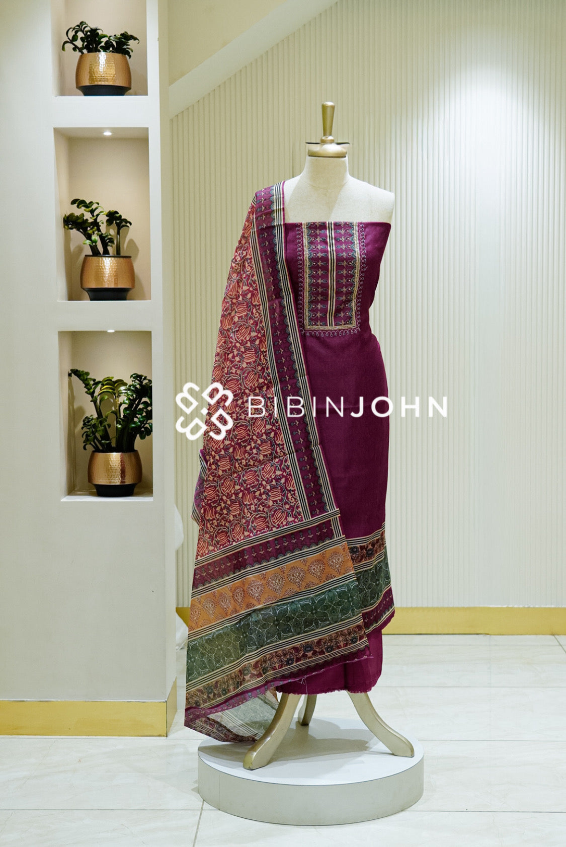 Silk Embroidery Unstitched Salwar Suit Material Wine 