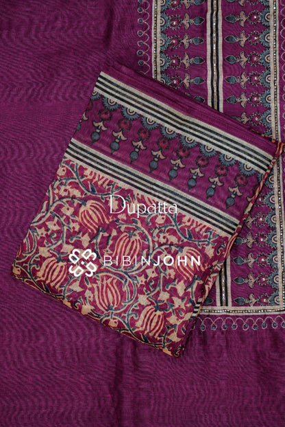 Silk Embroidery Unstitched Salwar Suit Material Wine dupatta