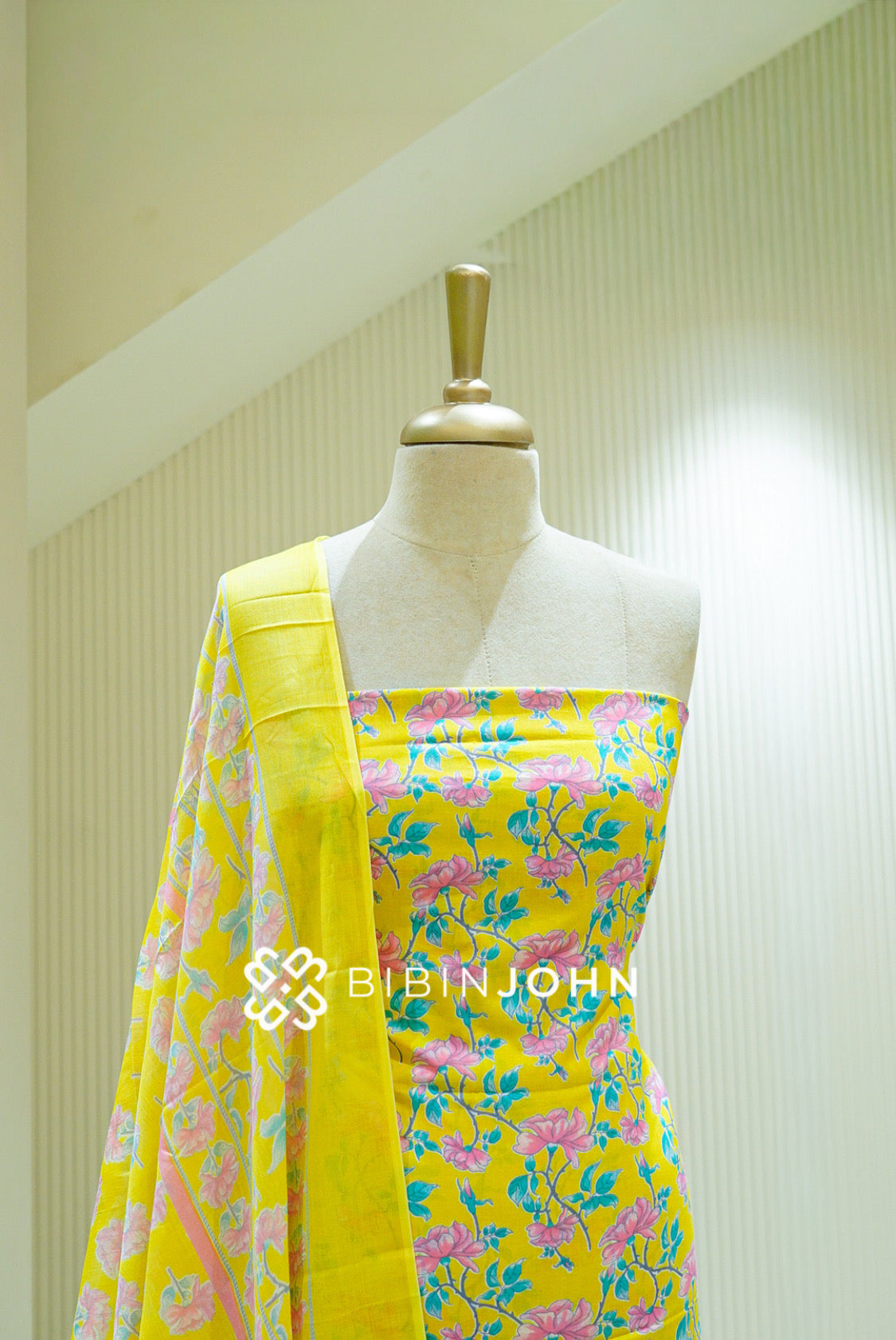 Printed Cotton Unstitched Salwar Suit Material Bright Yellow  CLOSE VIEW