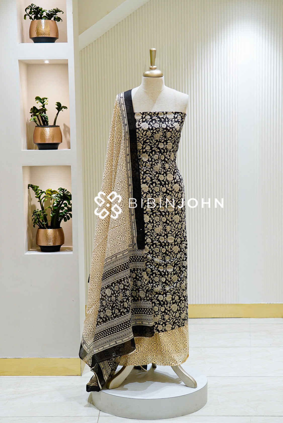 Printed Cotton Unstitched Salwar Suit Material  Black 