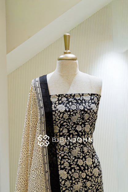 Printed Cotton Unstitched Salwar Suit Material  Black  CLOSE VIEW