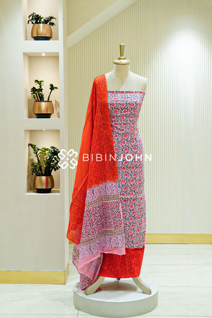 Printed Cotton Unstitched Salwar Suit Material Light Pink 