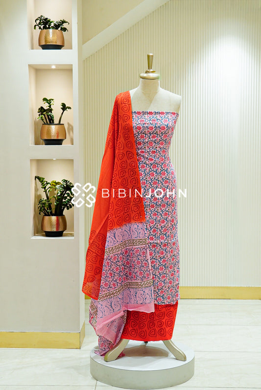 Printed Cotton Unstitched Salwar Suit Material Light Pink 