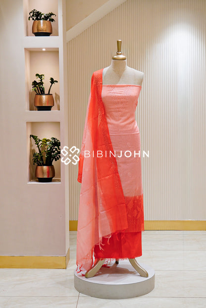 Chanderi Embroidery Unstitched Salwar Suit Material  Peach-Pink