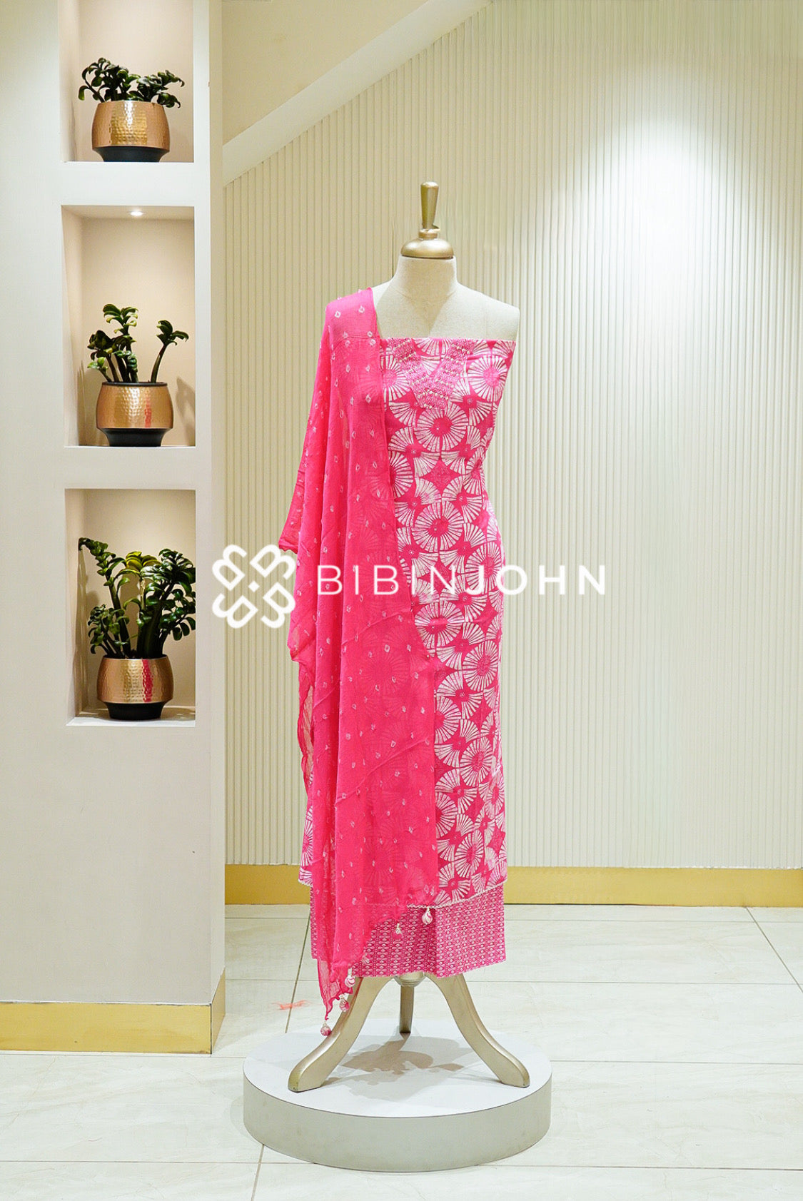 Cotton Embroidery Unstitched Salwar Suit Material Hot Pink