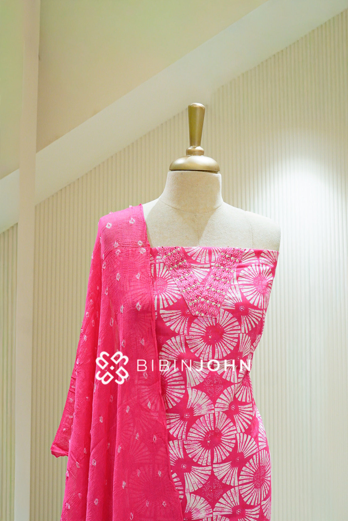 Cotton Embroidery Unstitched Salwar Suit Material Hot Pink CLOSE VIEW