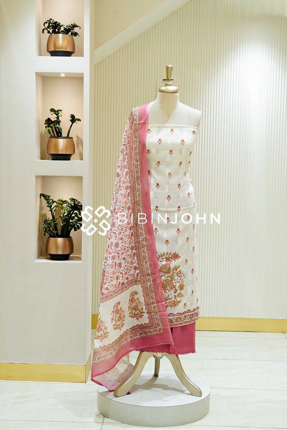 Semi Linen Unstitched Salwar Suit Material  Ivory
