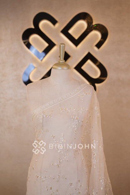 Organza Embroidery Dupatta For Women White  CLOSE VIEW