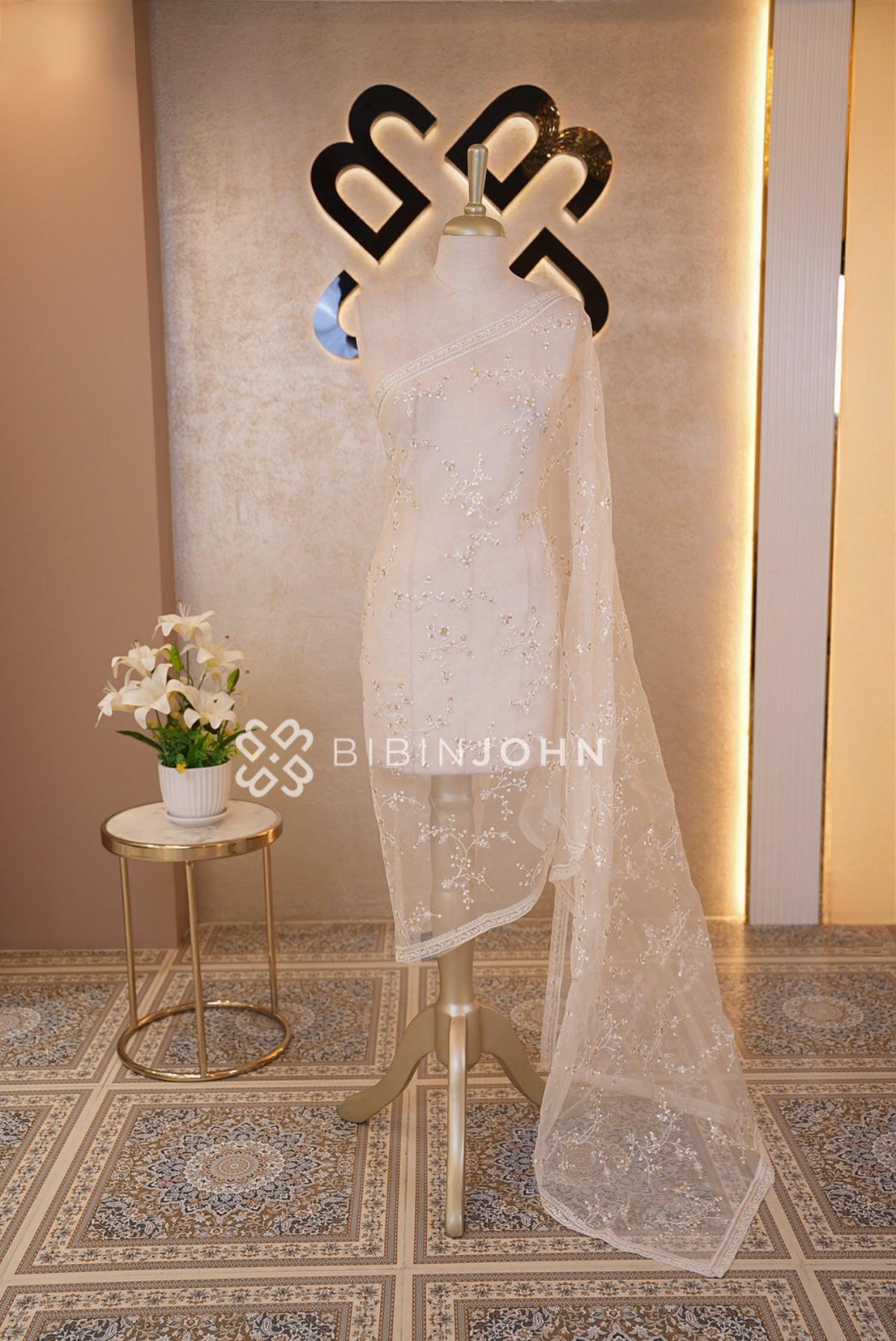 Organza Embroidery Dupatta For Women White 