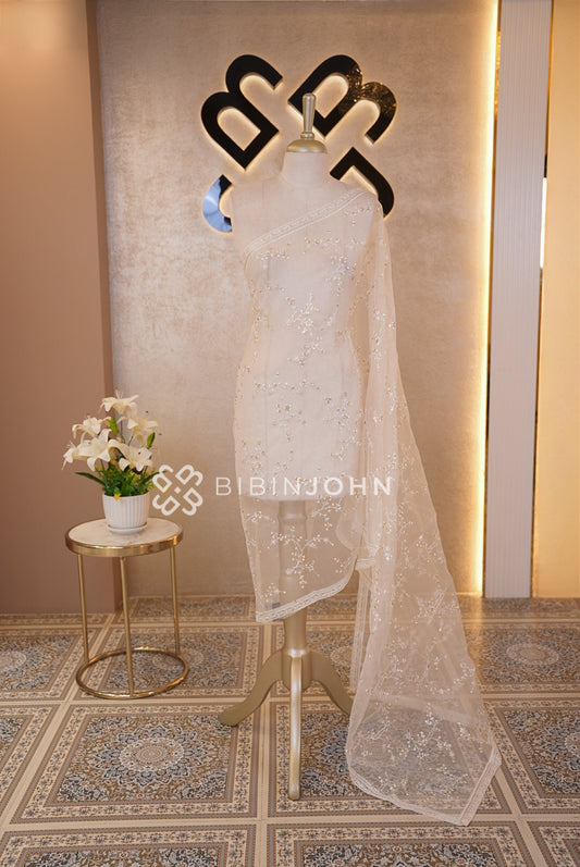 Organza Embroidery Dupatta For Women White 