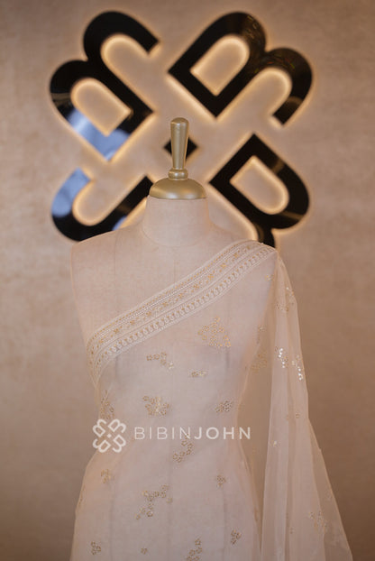 Organza Embroidery Dupatta For Women White CLOSE VIEW