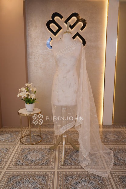 Organza Embroidery Dupatta For Women White