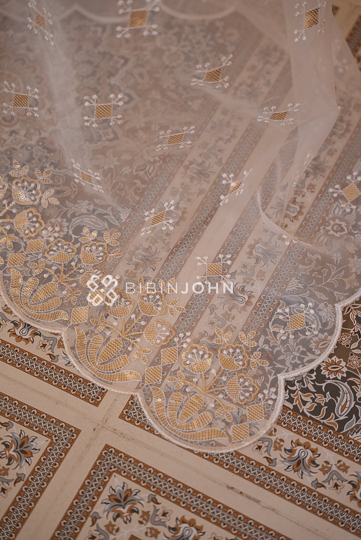 Organza Embroidery Dupatta For Women White SIDE VIEW