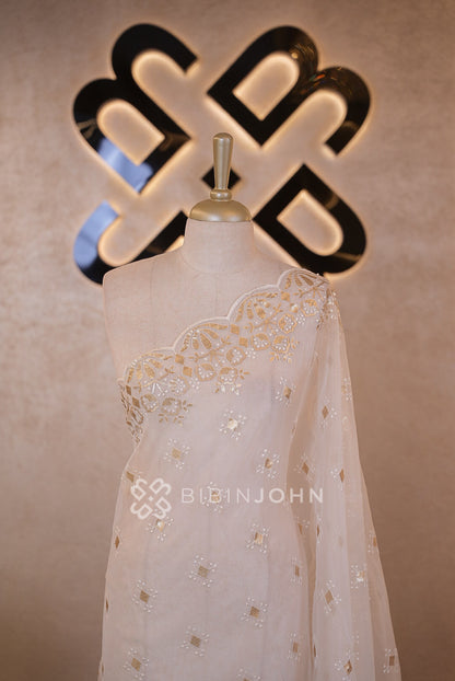 Organza Embroidery Dupatta For Women White CLOSE VIEW