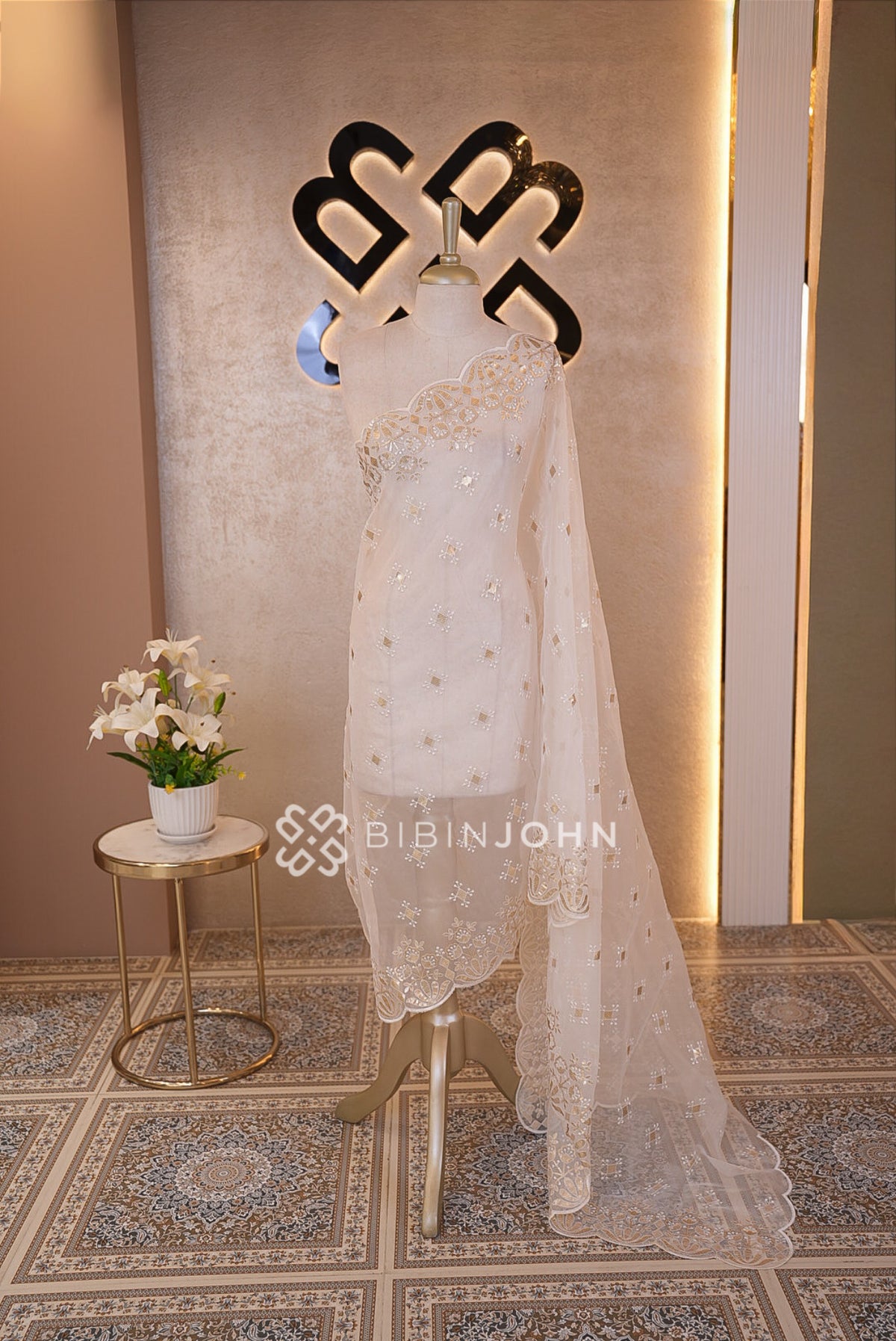 Organza Embroidery Dupatta For Women White