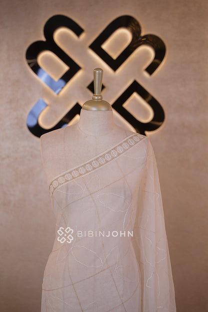 Organza Embroidery Dupatta For Women White CLOSE VIEW