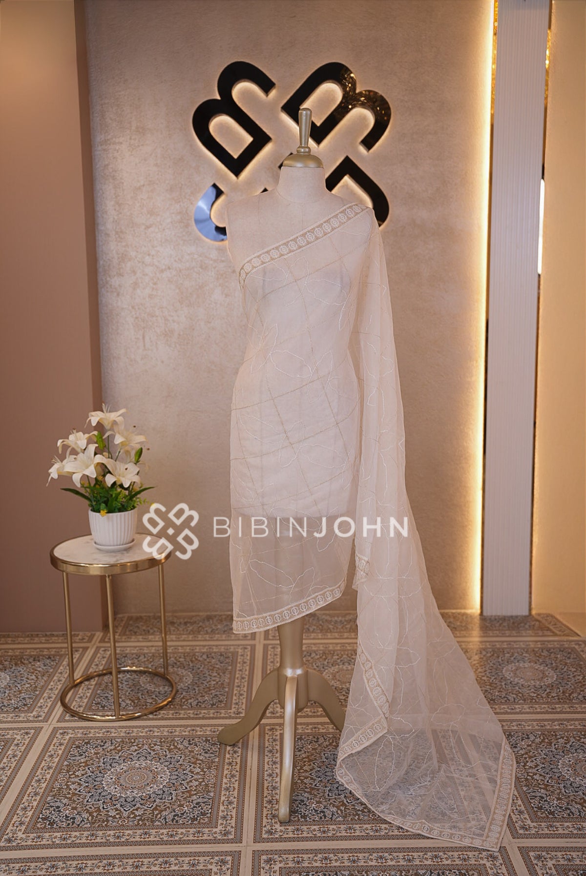 Organza Embroidery Dupatta For Women White
