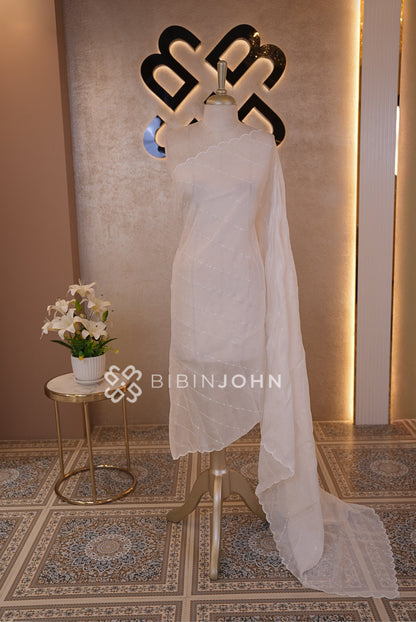 Organza Embroidery Dupatta For Women White