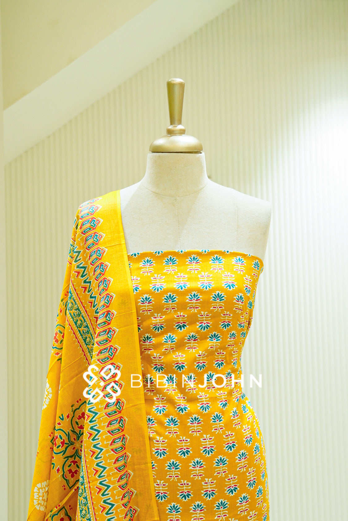 Printed Cotton Unstitched Salwar Suit Material Mustard Yellow  CLOSE VIEW