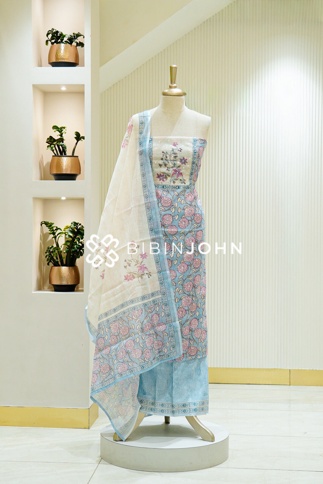 Art Linen Embroidery Unstitched Salwar Suit Material Powder Blue