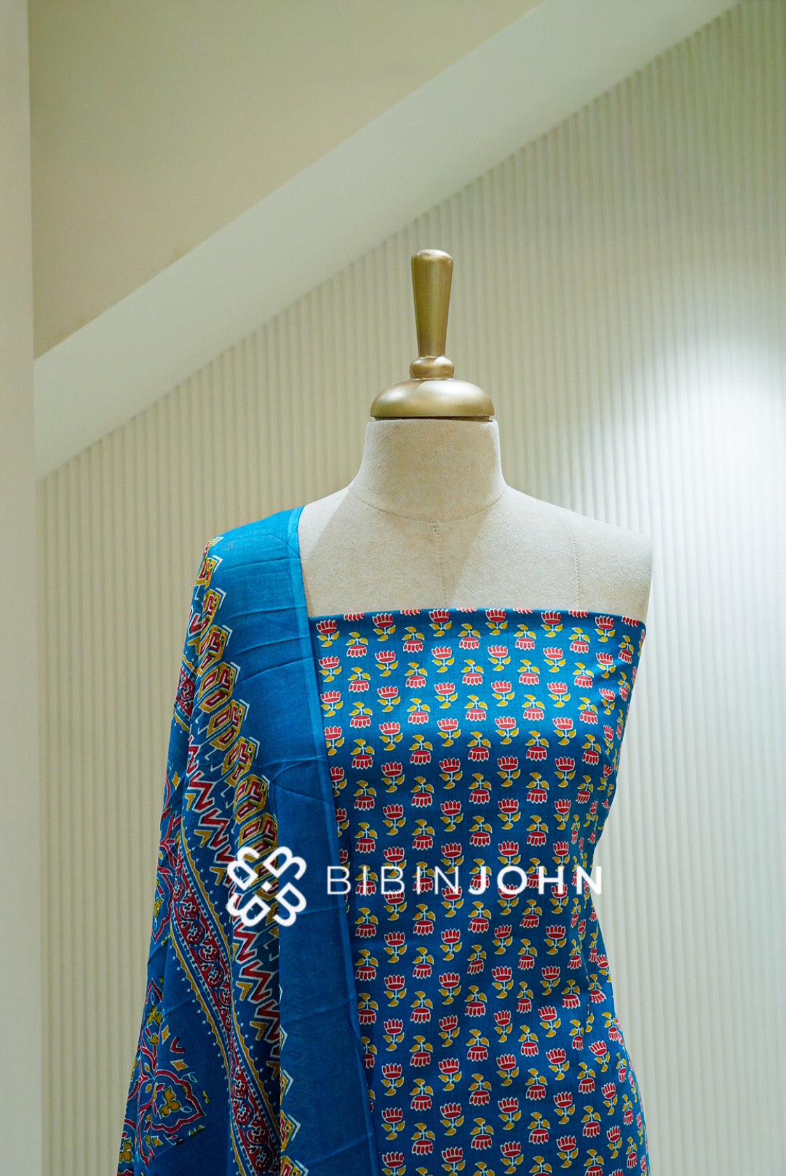 Printed Cotton Unstitched Salwar Suit Material  Royal Blue CLOSE VIEW