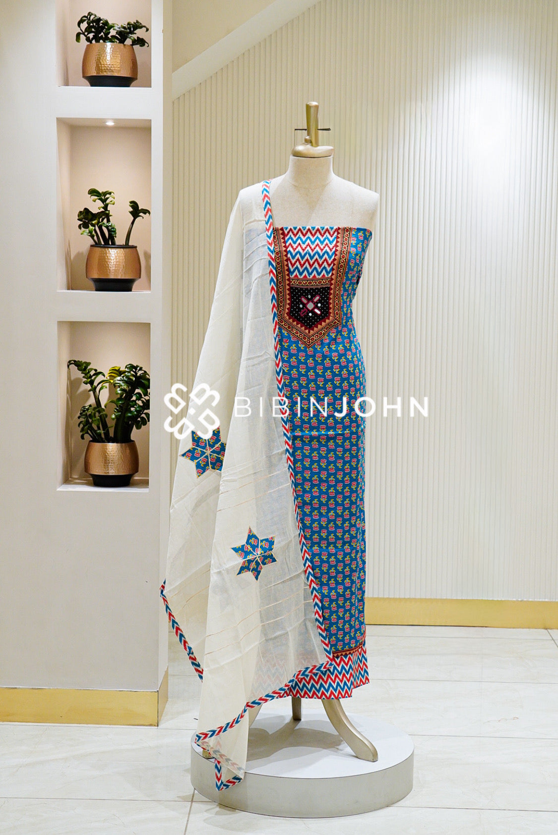 Cotton Embroidery Salwar Suit Material Turquoise Blue