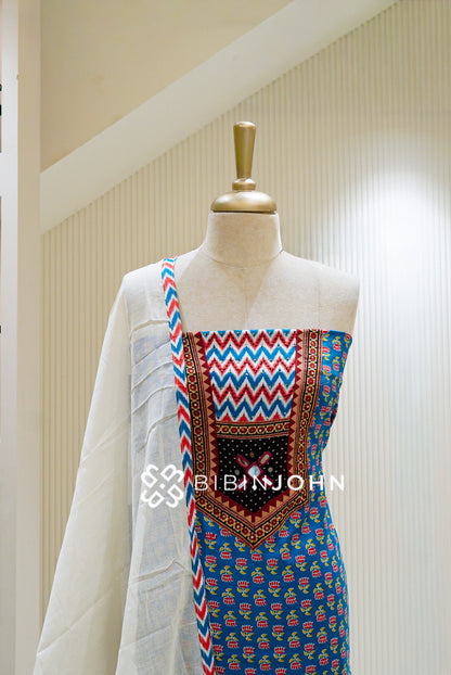 Cotton Embroidery Salwar Suit Material Turquoise Blue CLOSE VIEW