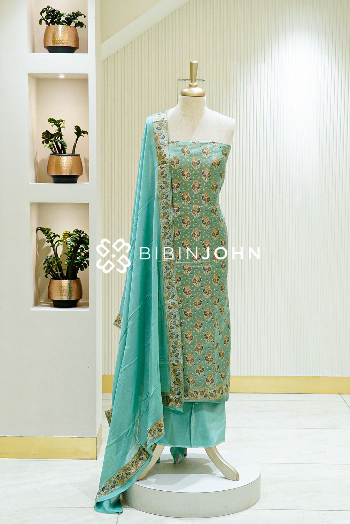 Dyed Banarasi Unstitched Salwar Suit Material Aqua Mint 