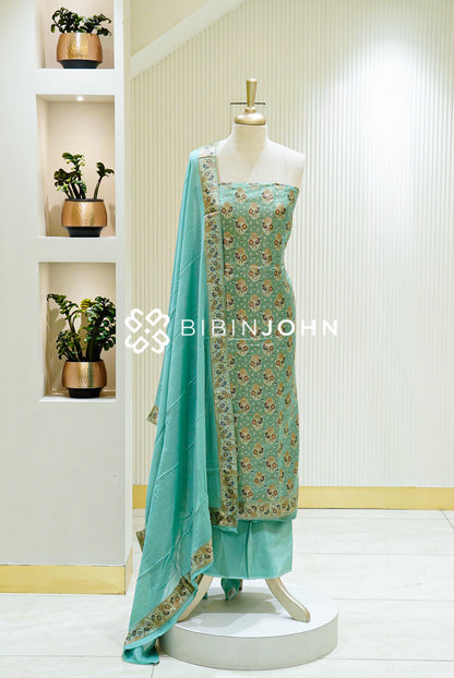 Dyed Banarasi Unstitched Salwar Suit Material Aqua Mint 