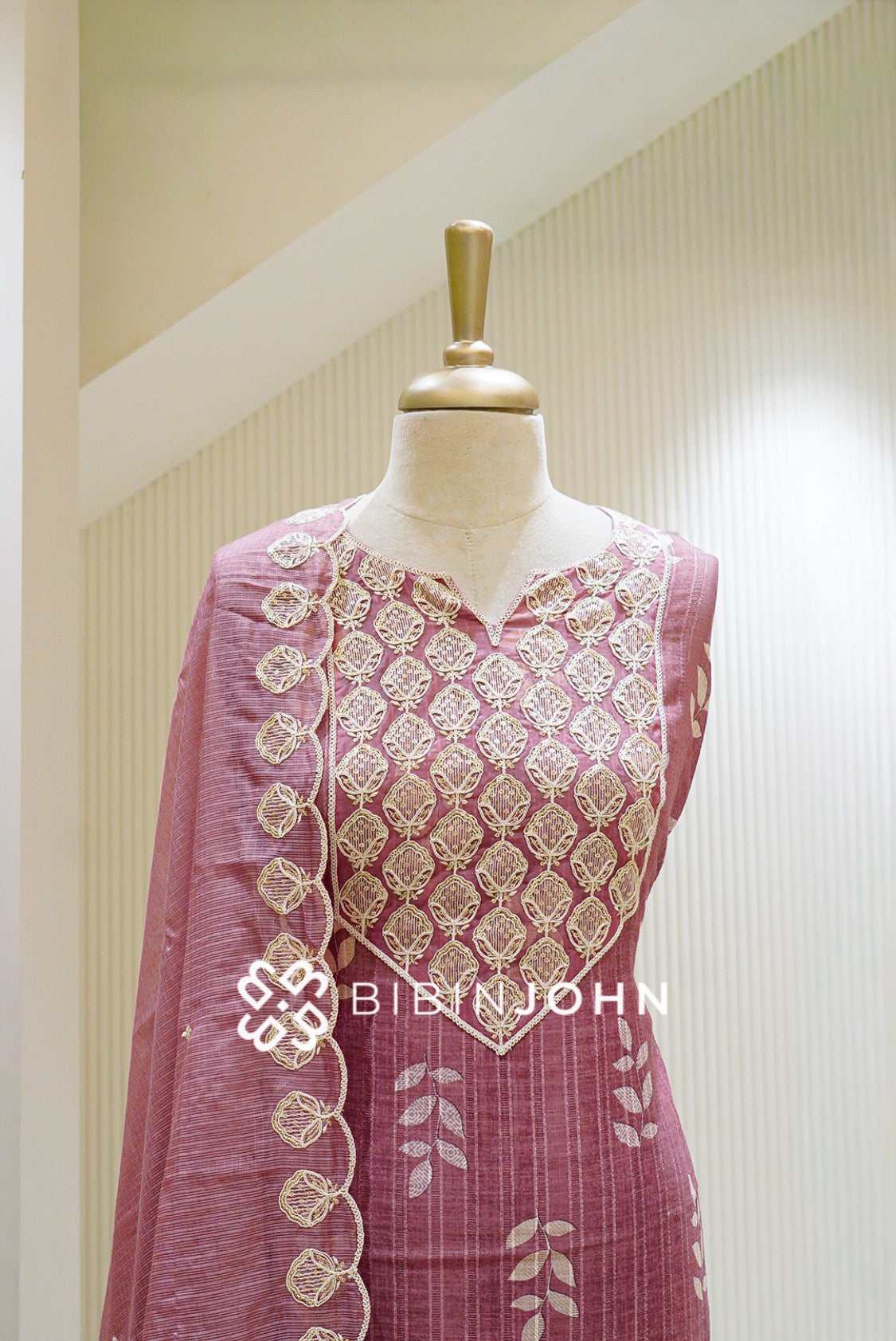 Silk Embroidery Semi Stitched Salwar Suit Material Dusty Rose close view