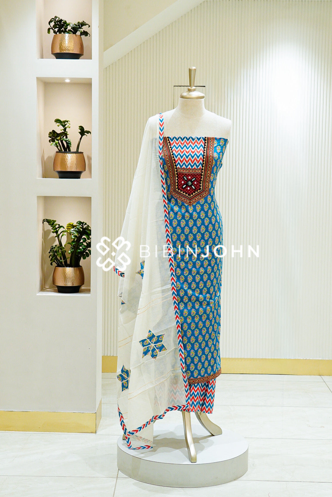 Cotton Embroidery Unstitched Salwar Suit Material Teal Blue 