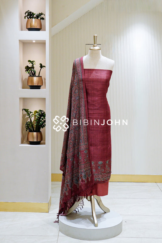 Silk Unstitched Salwar Suit Material Deep Maroon BJ1287