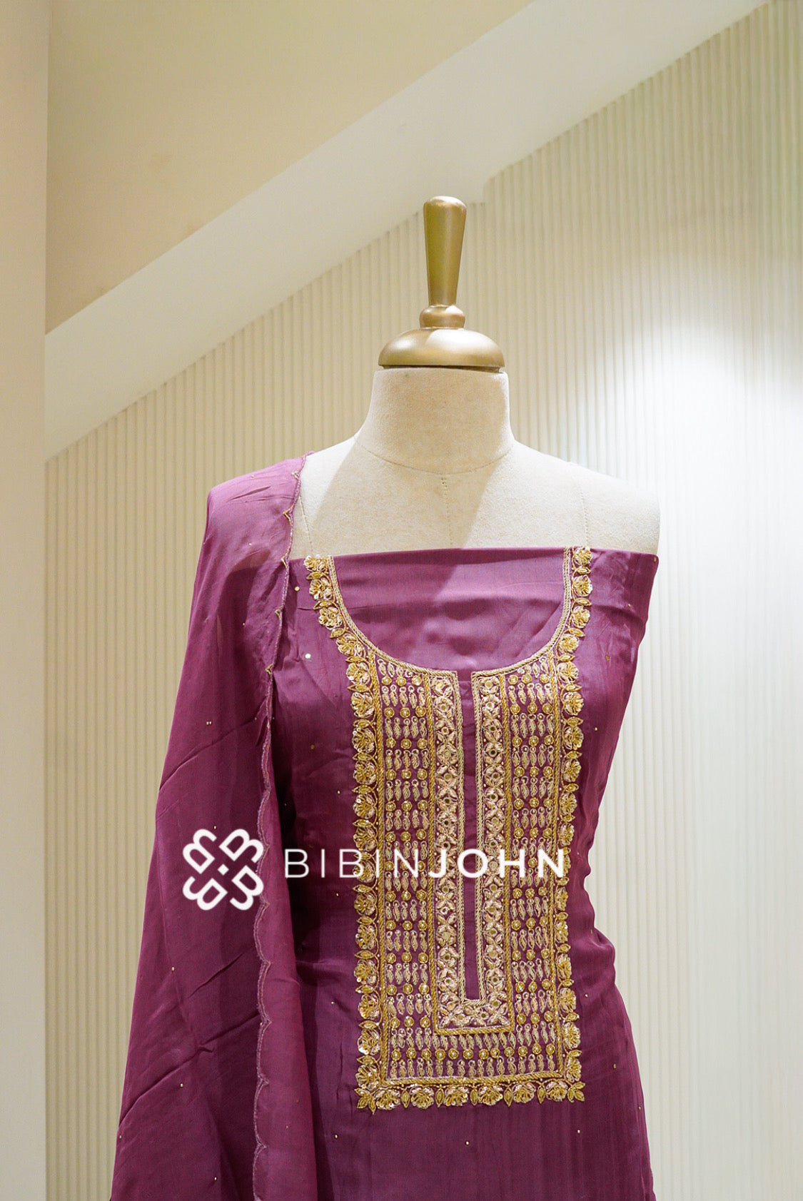 Organza Embroidery Unstitched Salwar Suit Material Wine-Purple BJ1290