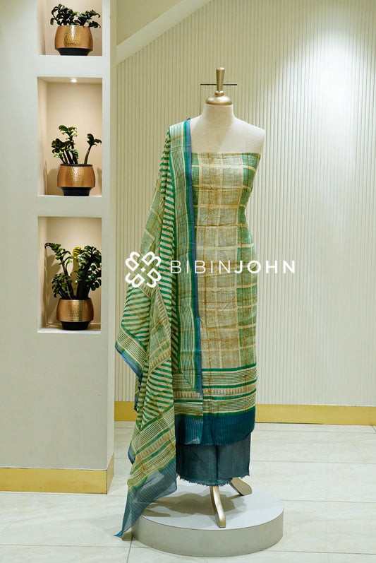 Printed Chanderi Unstitched Salwar Suit Material Beige BJ1291
