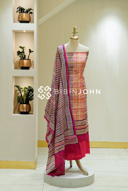 Printed Chanderi Unstitched Salwar Suit Material BJ1292