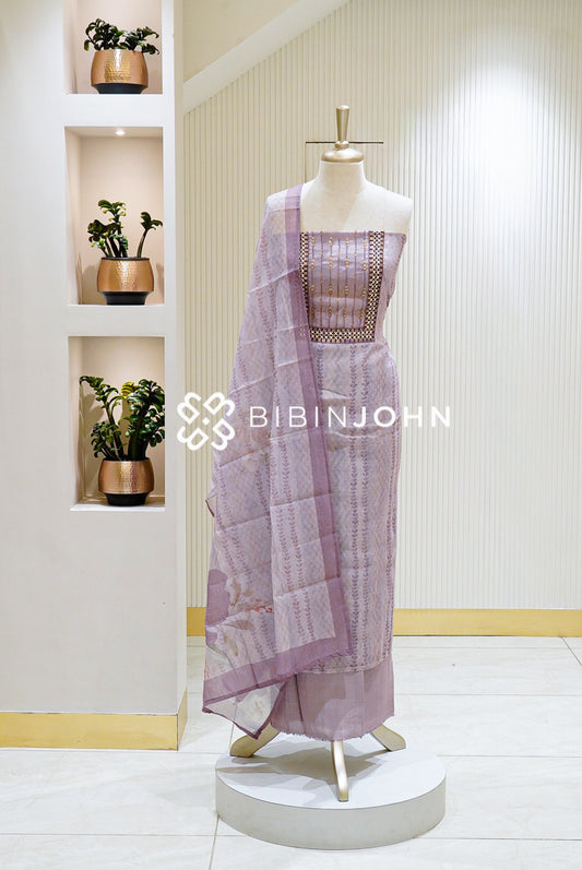 Chanderi Embroidery Unstitched Salwar Suit Material Dusty Lavender BJ1294