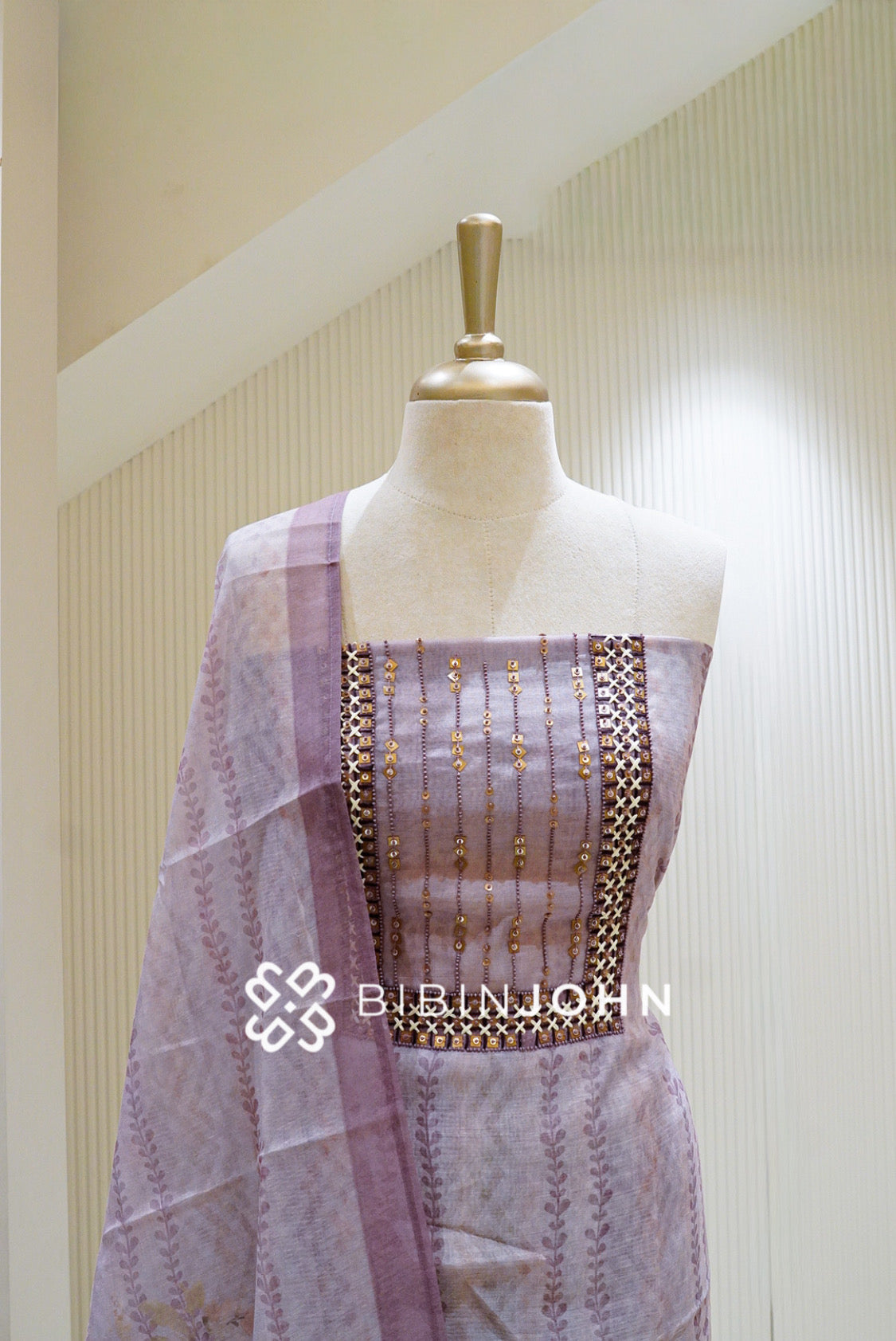 Chanderi Embroidery Unstitched Salwar Suit Material Dusty Lavender BJ1294