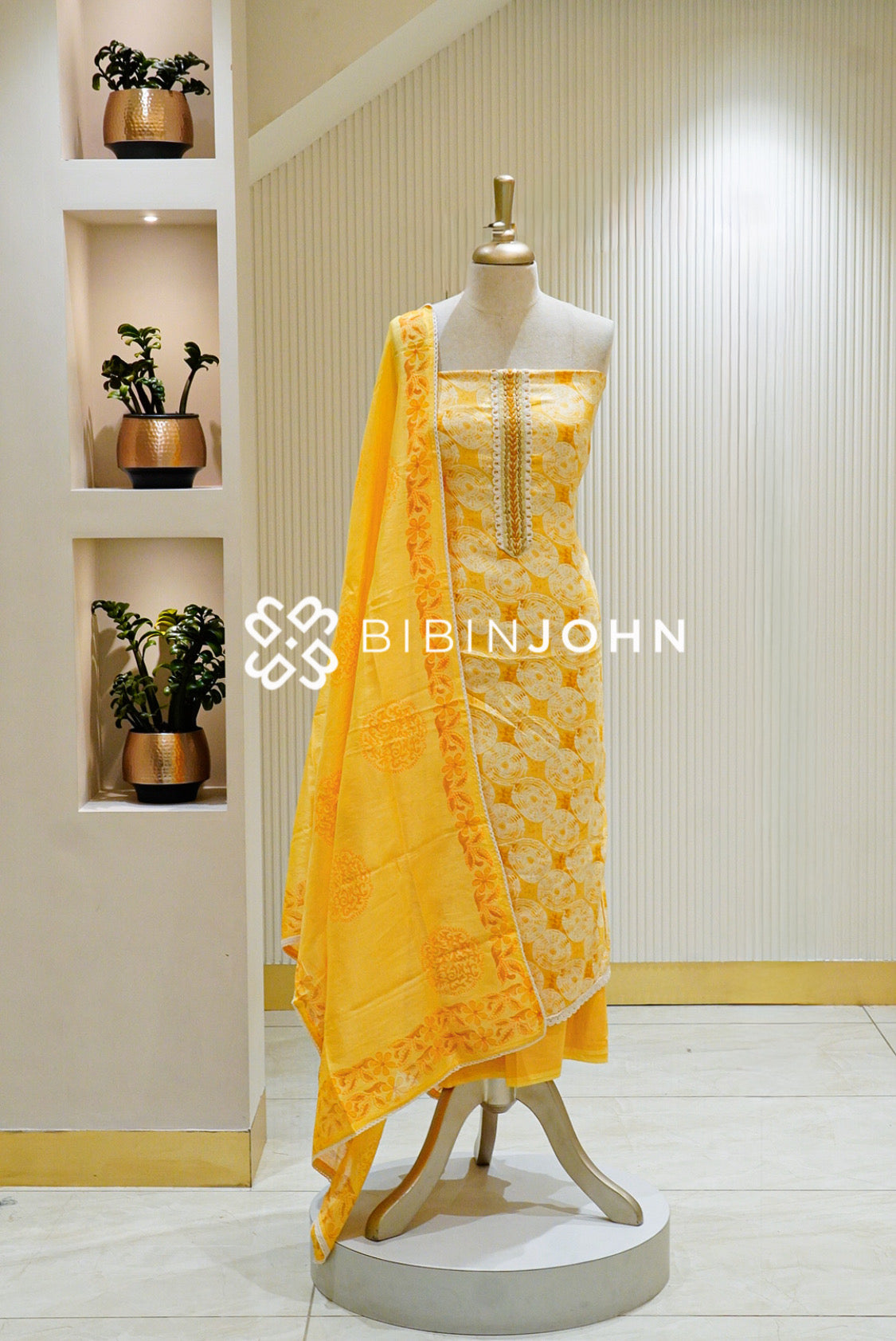Cotton Embroidery Unstitched Salwar Suit Material Mustard Yellow BJ1299