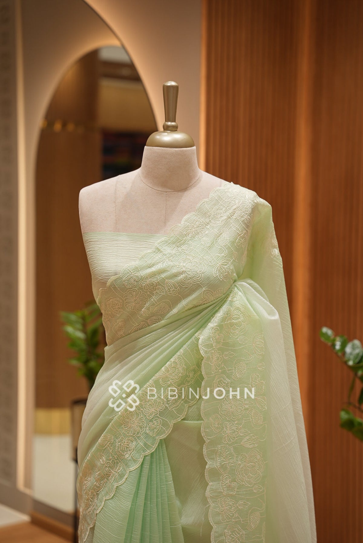 Tissue Organza Embroidery Saree For Women Pastel Mint Green CLOSE VIEW