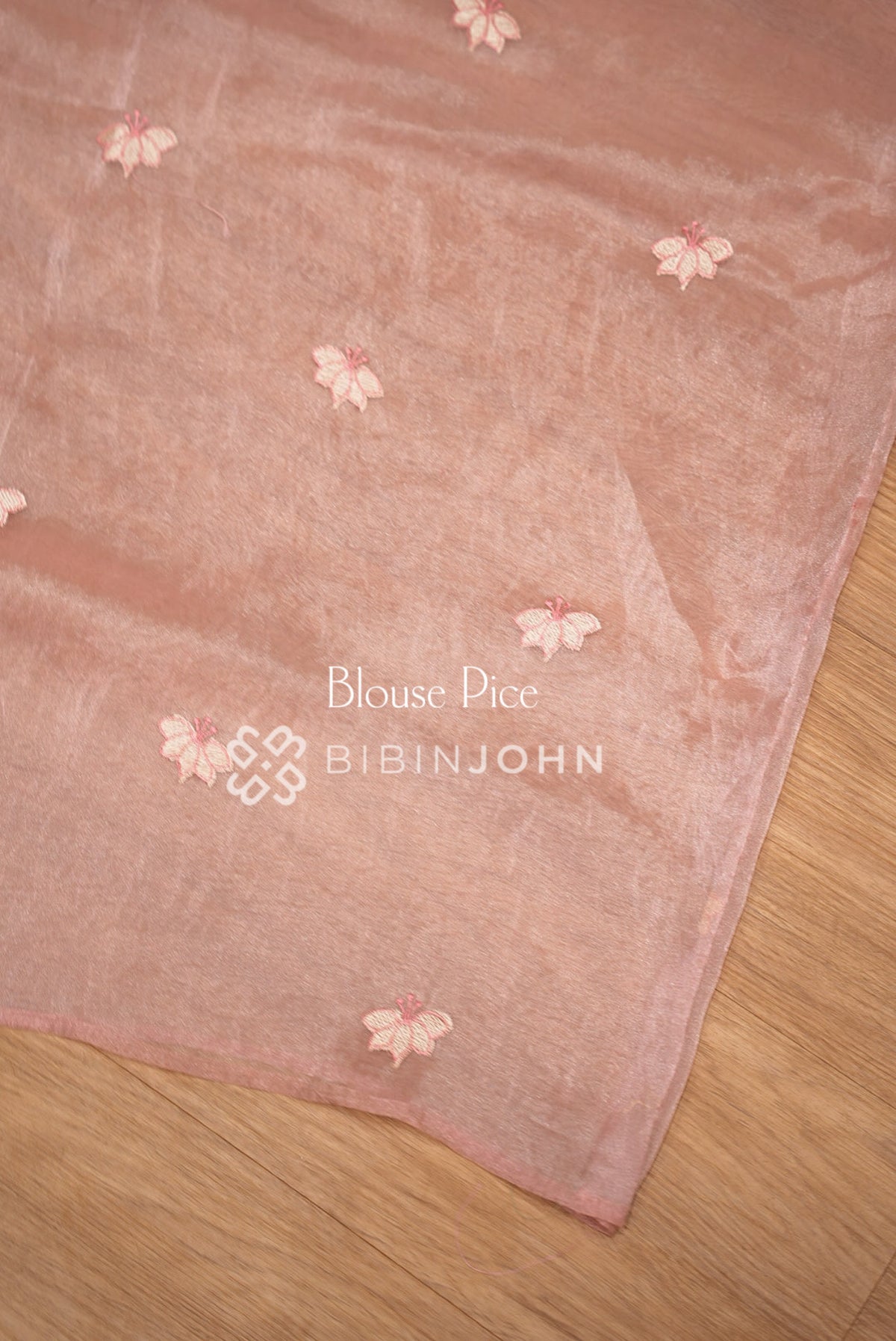 Tissue Organza Applique Saree For Women Dusty Peach Pink BLOUSE PIECE