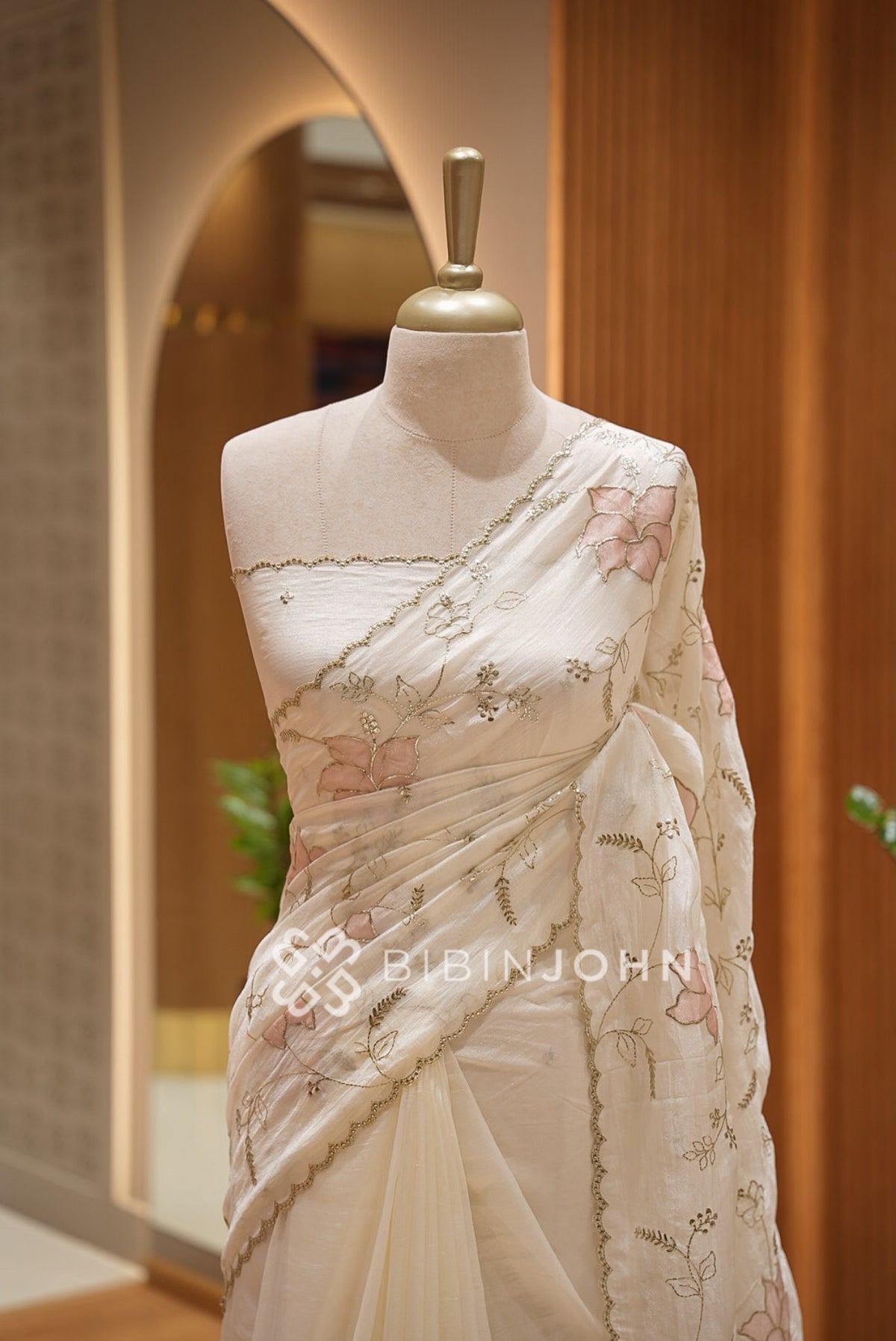 Tissue Organza Embroidery Saree For Women Ivory CLOSE VIEW