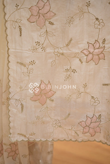 Tissue Organza Embroidery Saree For Women Ivory PALLU