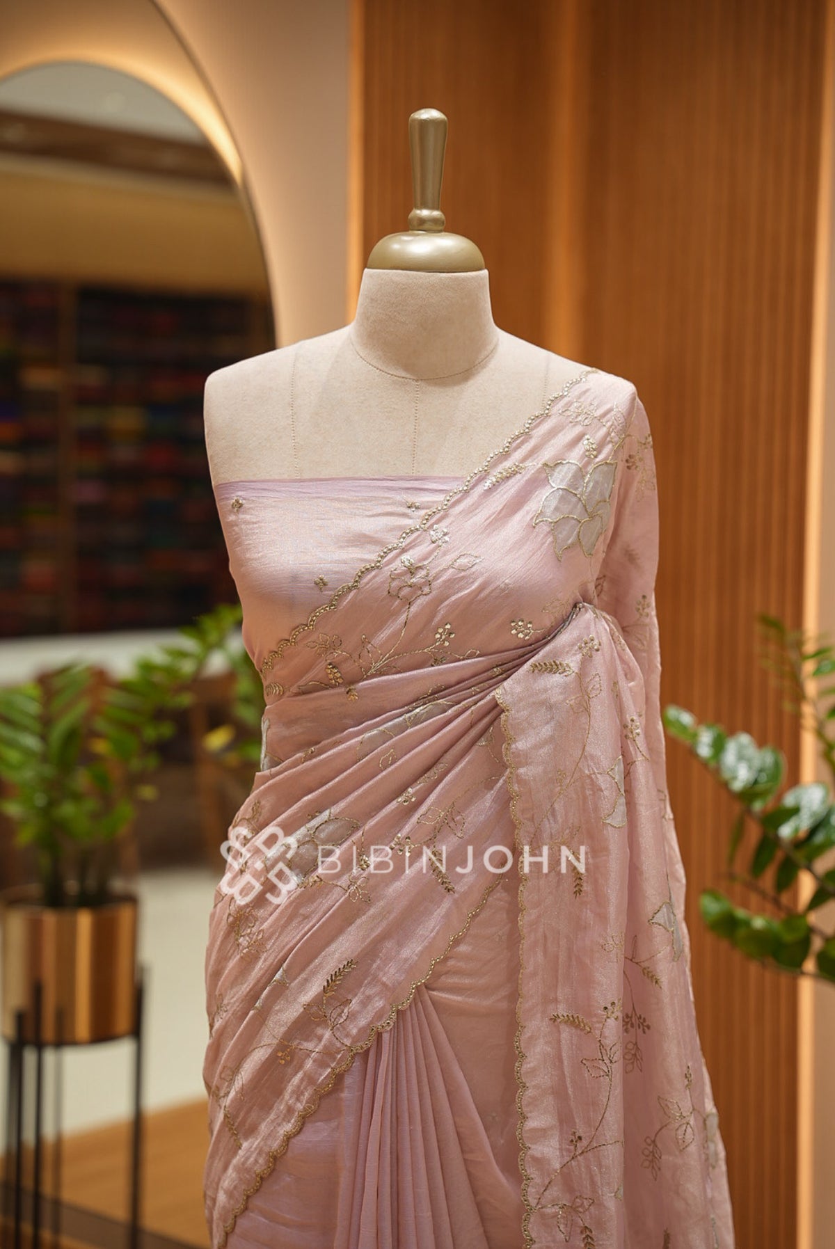 Tissue Organza Embroidery Saree For Women Dusty Mauve CLOSE VIEW
