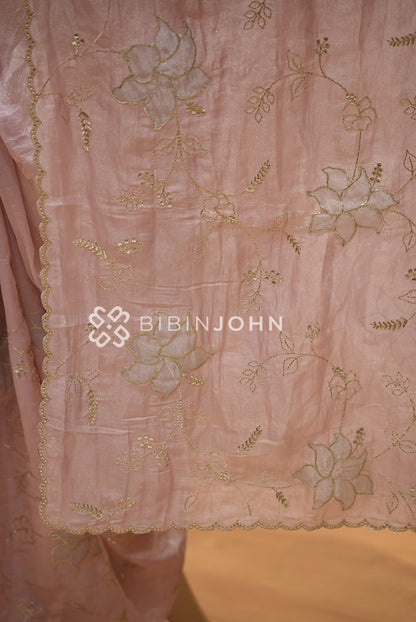 Tissue Organza Embroidery Saree For Women Dusty Mauve PALLU