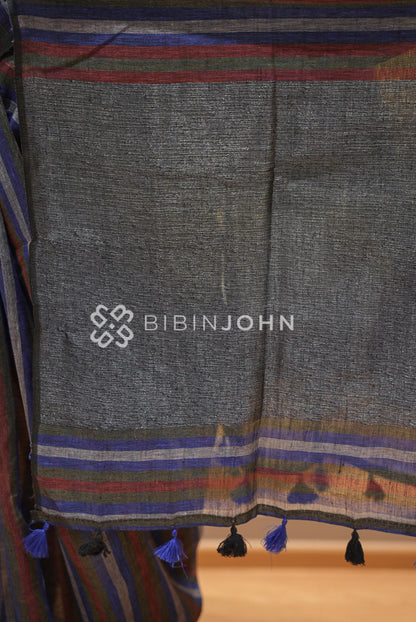 Linen Saree For Women Charcoal Black  PALLU