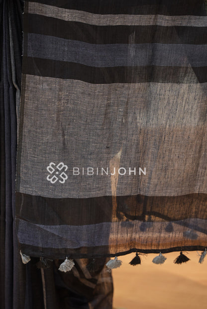 Linen Saree For Women Black  PALLU