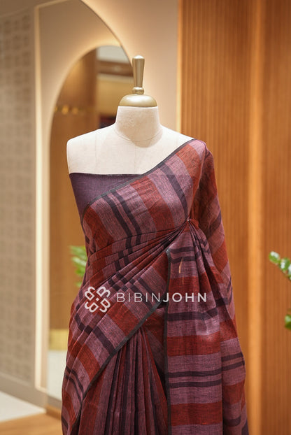 Linen Saree For Women Wine CLOSE  VIEW