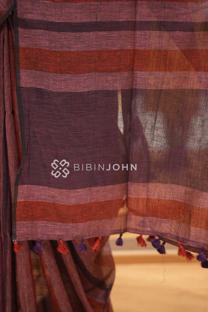 Linen Saree For Women Wine PALLU